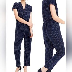 J Crew Dark Blue Pin Dot Jumpsuit Size 0 NEW